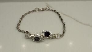 Artisan Wire Wrapped Bracelet Silver Tone Burgundy Crystal N Initial Monogram
